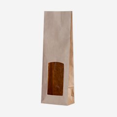Block bottom bag, white/brown, window rectangular