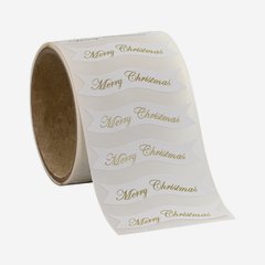 label white, lettering "Merry Christmas"