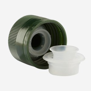 Plastic screw cap with pourer inset 31,5mm, green