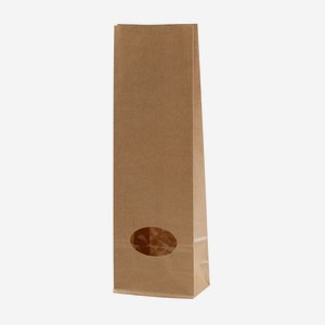 Block bottom bag, brown, window oval, medium