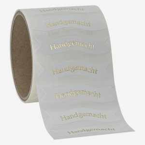 label white, lettering "handgemacht"