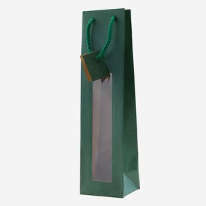 Bottle carrier bag, green, with window