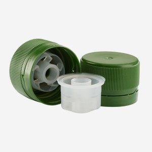 Screw cap 28mm, with pourer inset, green