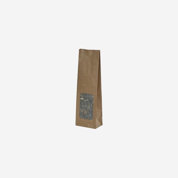 Block bottom bag, 100% paper, brown, window