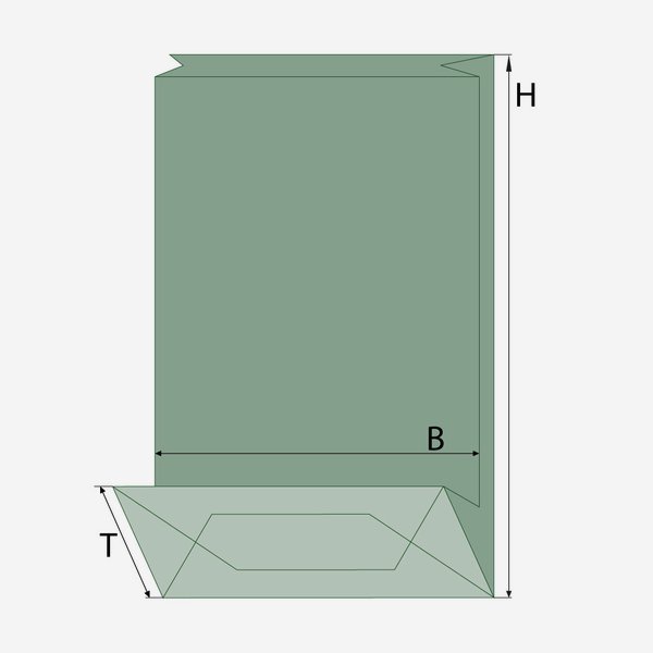 Block bottom bag, green/brown, window oval, small
