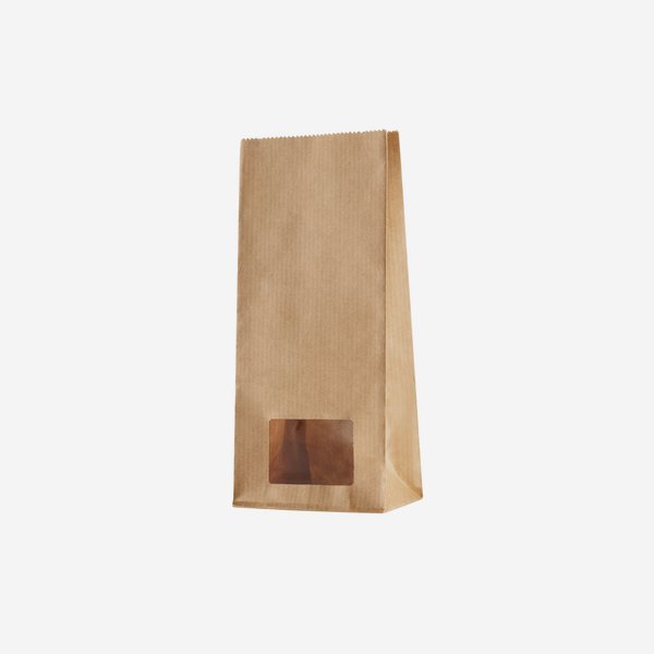 Block bottom bag, brown, window rectangular