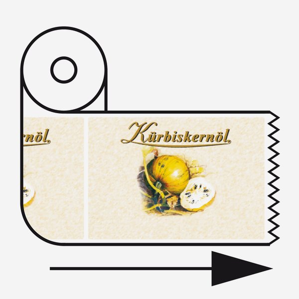 Label „KÜRBISKERNÖL“ (pumpkin seed oil), 70x99mm