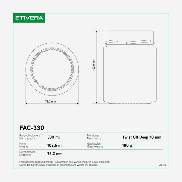 FACTUM Screw jar 330ml, white, mouth: TO70De