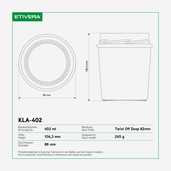 KLARA Screw jar 402ml, white, mouth: TO82DE