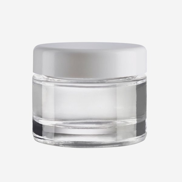 Glass jar 30ml, white, mouth: KOV-30WEX