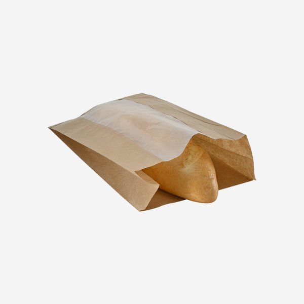 Side gusset bag, 3kg, brown, window, 230/110/420