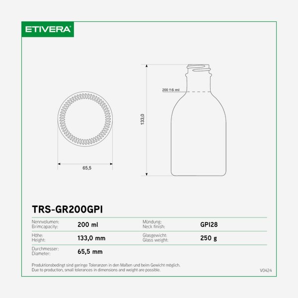 Triest bottle 200ml, grey-mat trans., mouth: GPI28