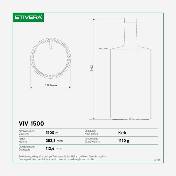 Viva bottle 1500ml, white, mouth: cork