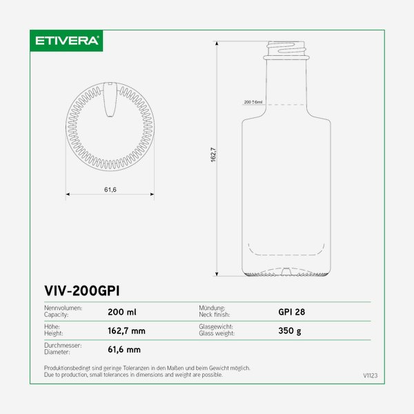 Viva bottle 200ml, white, mouth: GPI28