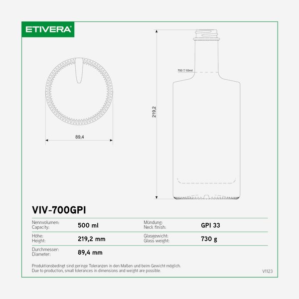 Viva bottle 700ml, white, mouth: GPI33