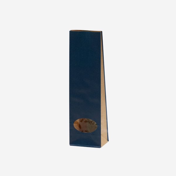 Block bottom bag, blue/brown, window oval, small