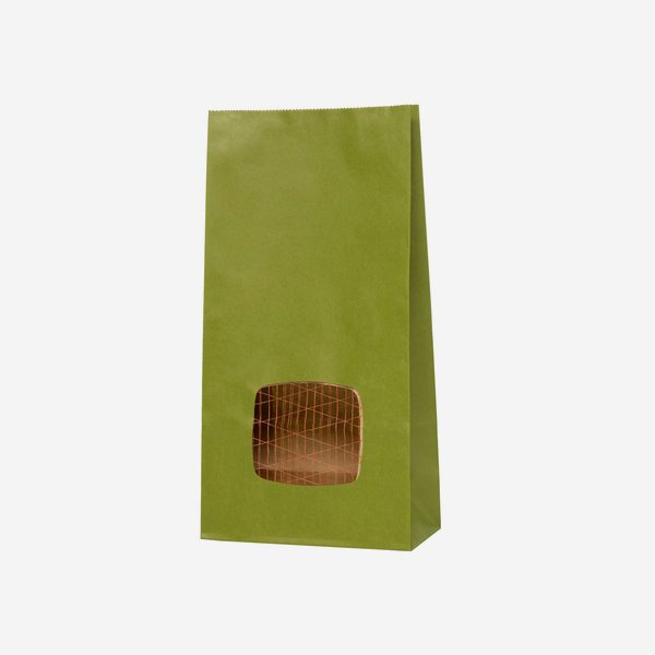 Block bottom bag, green, mesh window, 1kg