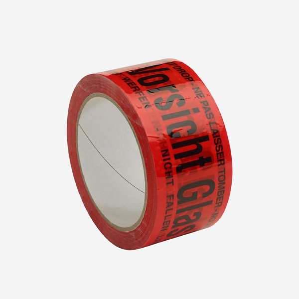 Adhesive warning tape "Vorsicht Glas", red