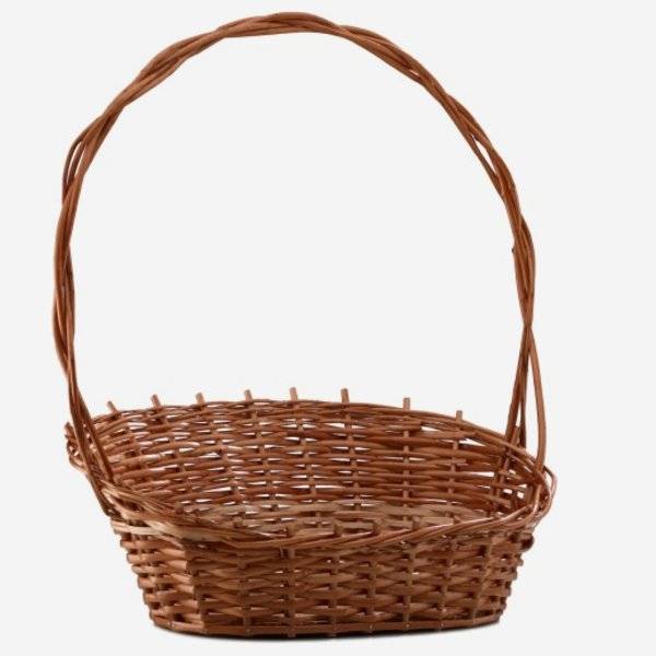 Wicker basket with handle, plaited, round