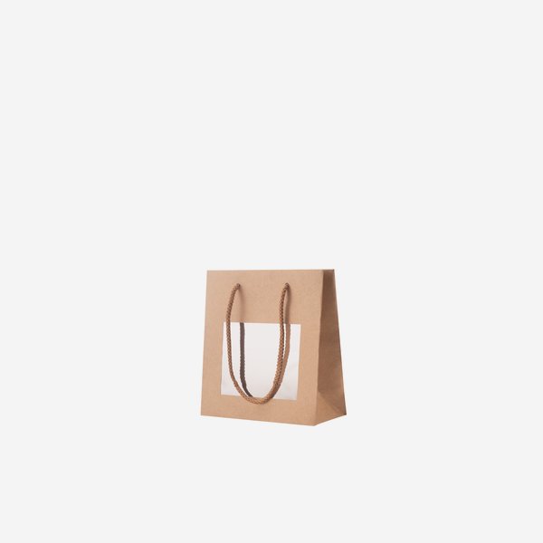 Gift carrier bag, brown, window, 225/110/295