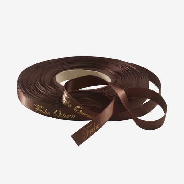 Satin ribbon dark brown, hot-foil "Frohe Ostern"
