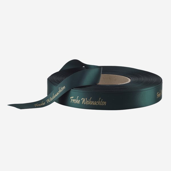 Satin ribbon green, hot-foil "Frohe Weihnachten"