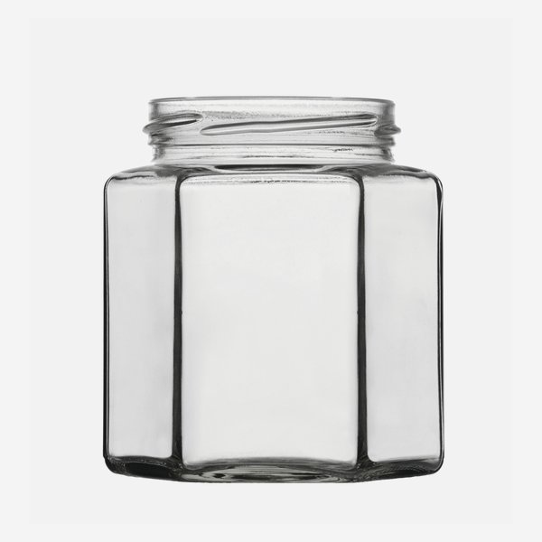 Hexagonal jar 390ml, white, mouth: TO70