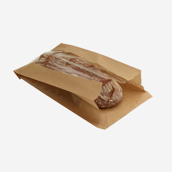 Side gusset bag 3 kg, brown, window, 230/105/400